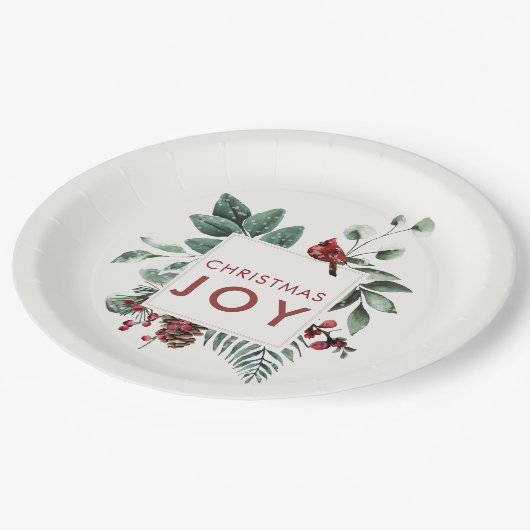 Kerstfeest Joy Kardinaal Bird Berries Papieren Bordje (Gekanteld)