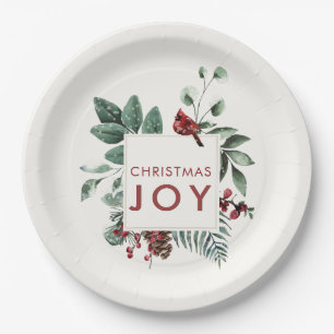 Kerstfeest Joy Kardinaal Bird Berries Papieren Bordje