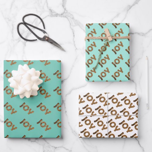 Kerstfeest Joy Leopard Pattern Inpakpapier Vel (Voorkant)
