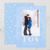 Kerstfeest Joy Modern Floral Line Art Blue Foto Feestdagenkaart (Voorkant / Achterkant)