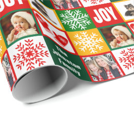 Kerstfeest Joy Snowflake voegt je eigen familiefot Cadeaupapier