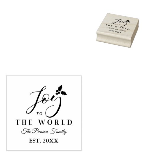 Kerstfeest Joy to the World Quote Whimsical Script Rubberstempel (Gestempeld)