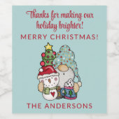 Kerstfeest Kabouter Sneeuwman Vrolijk Kerstfeest Wijn Etiket (Enkel label)