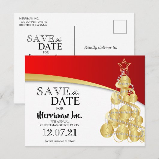 Kerstfeest Kantoor Save the Date Aankondigingskaart (Voorkant / Achterkant)