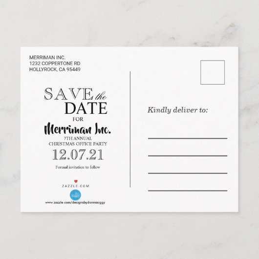 Kerstfeest Kantoor Save the Date Aankondigingskaart (Achterkant)