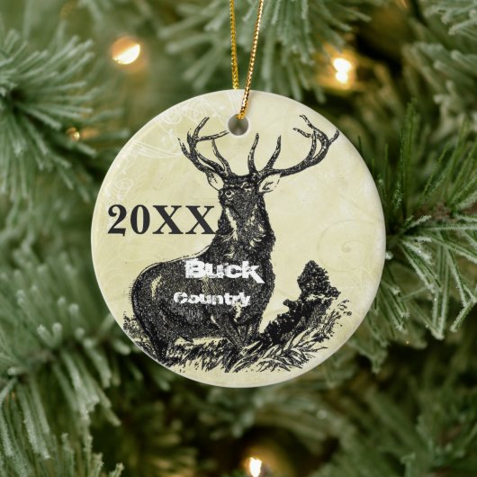 Kerstfeest kerstfeesthuis Deer Country kerstfoto Keramisch Ornament (Boom)