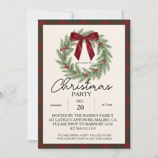 Kerstfeest Kerstkrans Lint Kaart (Voorkant)