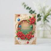 Kerstfeest Kerstkrans 🎄✨Poinsettia Rood Briefkaart (Staand voorkant)