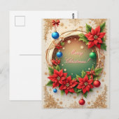 Kerstfeest Kerstkrans 🎄✨Poinsettia Rood Briefkaart (Voorkant / Achterkant)