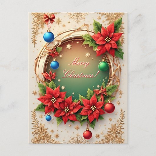 Kerstfeest Kerstkrans 🎄✨Poinsettia Rood Briefkaart (Voorkant)