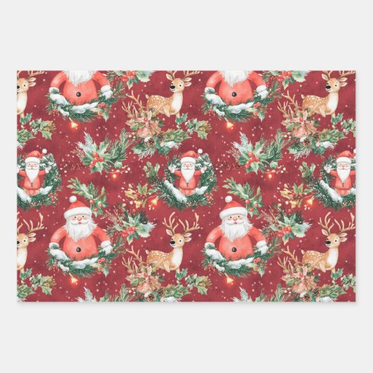 Kerstfeest Kerstman en rendier Inpakpapier Vel (Voorkant)