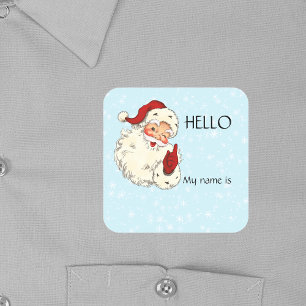 Kerstfeest Kerstman Hallo Naam Badge Speldje Vierkante Sticker
