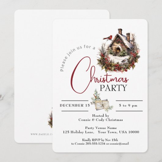 KERSTFEEST KERSTMIS VOGEL HUIS KAART (Voorkant / Achterkant)