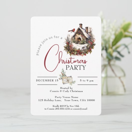 KERSTFEEST KERSTMIS VOGEL HUIS KAART (Staand voorkant)