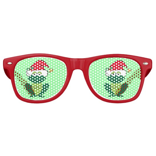 Kerstfeest Kikker Santa Groen Rood Retro Zonnebril (Voorkant)