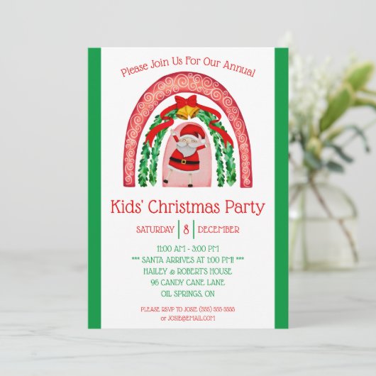 Kerstfeest kinderen, uitnodiging voor feestdag (Staand voorkant)