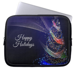Kerstfeest Kleurrijke Boom Marineblauw Rustiek Laptop Sleeve