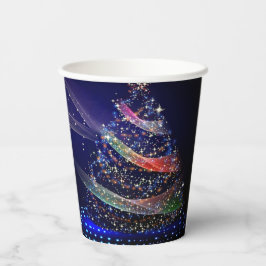 Kerstfeest Kleurrijke Boom Marineblauw Rustiek Papieren Bekers