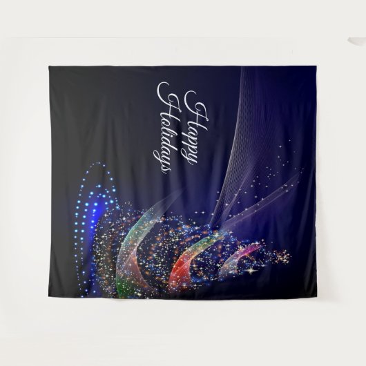 Kerstfeest Kleurrijke Boom Marineblauw Rustiek Wandkleed (Voorkant (horizontaal))