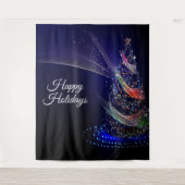 Kerstfeest Kleurrijke Boom Marineblauw Rustiek Wandkleed (Voorkant)