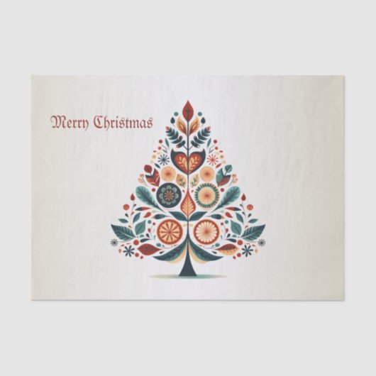 Kerstfeest Kleurrijke boom Scandinavië Folk Art Tissuepapier (Voorkant)