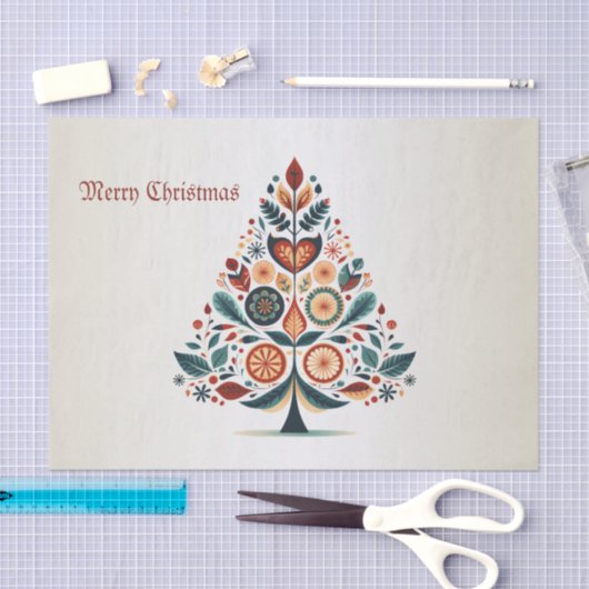 Kerstfeest Kleurrijke boom Scandinavië Folk Art Tissuepapier (Craft)