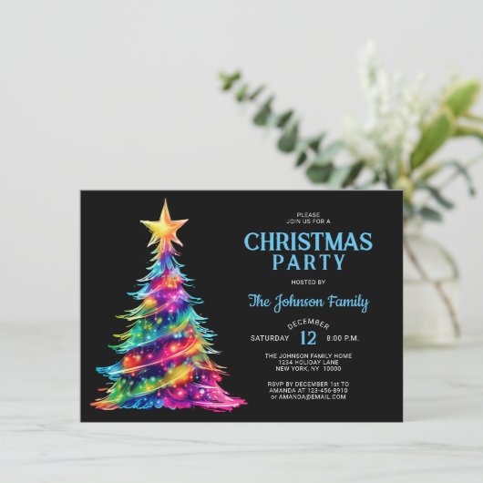 KERSTFEEST Kleurrijke Boom Twinkle Lights Kaart (Staand voorkant)