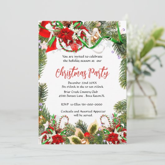 Kerstfeest krans met Poinsettia Kaart (Staand voorkant)