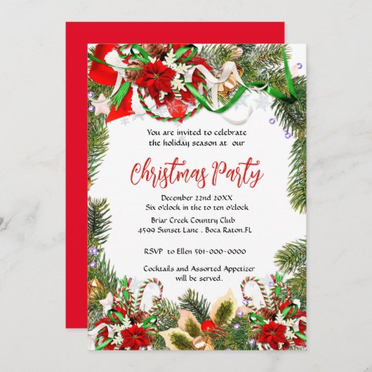 Kerstfeest krans met Poinsettia Kaart (Voorkant / Achterkant)