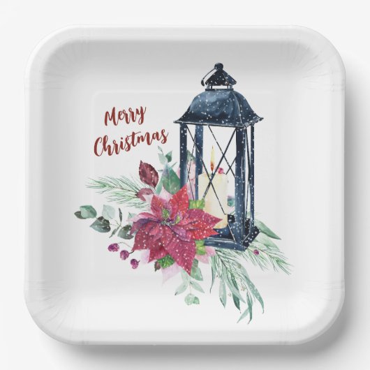 Kerstfeest  Lantaarn Papieren Bordje (Voorkant)