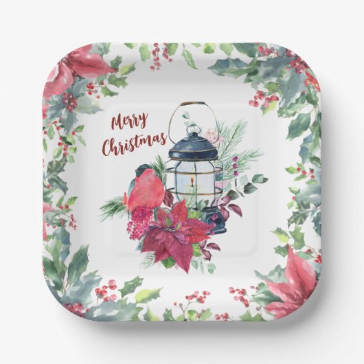 Kerstfeest  Lantaarn Papieren Bordje (Voorkant)