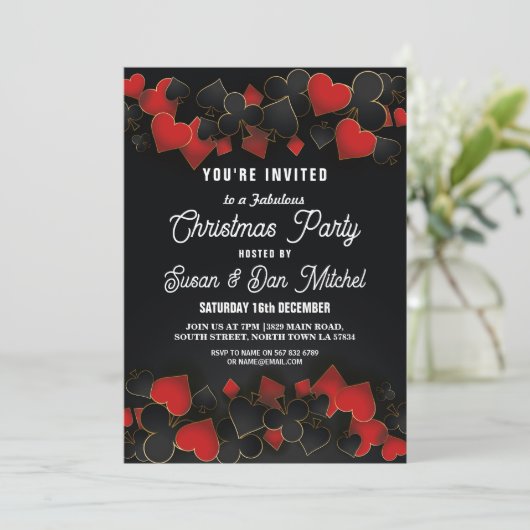 Kerstfeest Las Vegas Casino Kaarten uitnodigen (Staand voorkant)