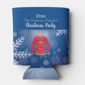 Kerstfeest lelijk trui rood blauw sneeuwvlokken blikjeskoeler (Achterkant)