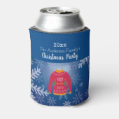 Kerstfeest lelijk trui rood blauw sneeuwvlokken blikjeskoeler (Blikje Achterkant)