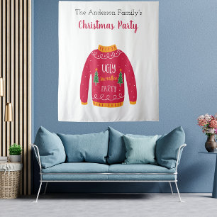 Kerstfeest lelijk trui rood wit plezier wandkleed