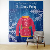Kerstfeest lelijk truitje rood blauw sneeuwvlokken wandkleed (In situ)
