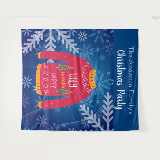 kerstfeest lelijke zweet rode blauwe sneeuwvlokken wandkleed (Voorkant (horizontaal))