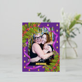 Kerstfeest lint Foto Paarse Folie Feestdagen Briefkaart (Staand Voorkant)