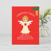 kerstfeest Little Angel on Red Invitation Kaart (Staand voorkant)