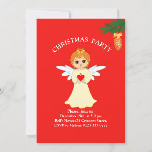 kerstfeest Little Angel on Red Invitation Kaart
