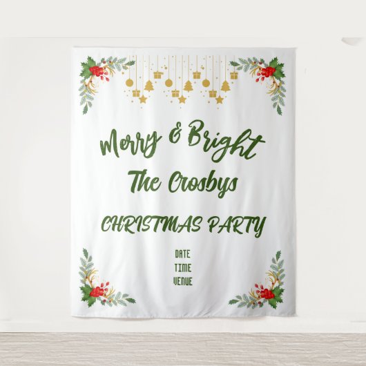 Kerstfeest Merry And Bright-feest aangepast script Wandkleed (Voorkant)