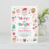 Kerstfeest Merry & Bright Rood Roze Groen Kaart (Staand voorkant)