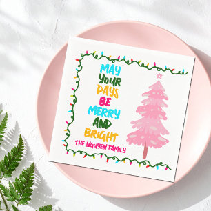 Kerstfeest Merry Bright Roze Kerstboom Aangepast F Servet