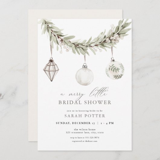 Kerstfeest Merry Little Bruids Douche Uitnodiging (Voorkant / Achterkant)