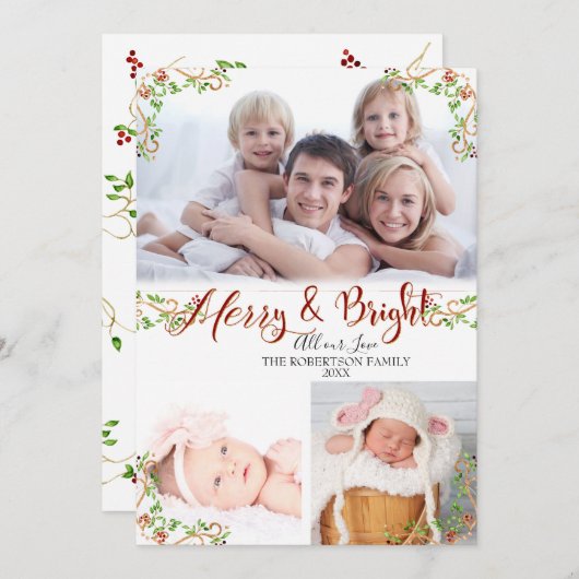 Kerstfeest Merry n BrightScript Calligrafie Foto (Voorkant / Achterkant)