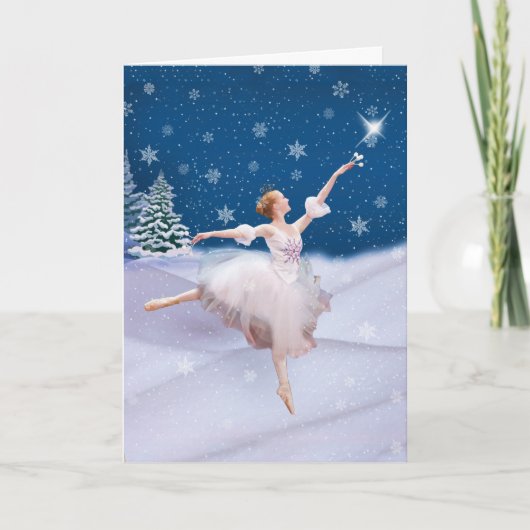 Kerstfeest met ballerina in de sneeuw feestdagen kaart (Voorkant)