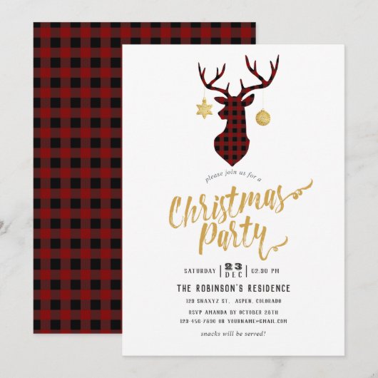 Kerstfeest met Buffalo Plaid Kaart (Voorkant / Achterkant)