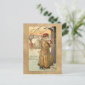  kerstfeest met de gouden bedden pater in sneeuw briefkaart (Staand voorkant)