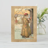  kerstfeest met de gouden bedden pater in sneeuw feestdagenkaart (Staand voorkant)