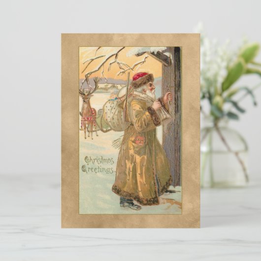  kerstfeest met de gouden bedden pater in sneeuw feestdagenkaart (Staand voorkant)